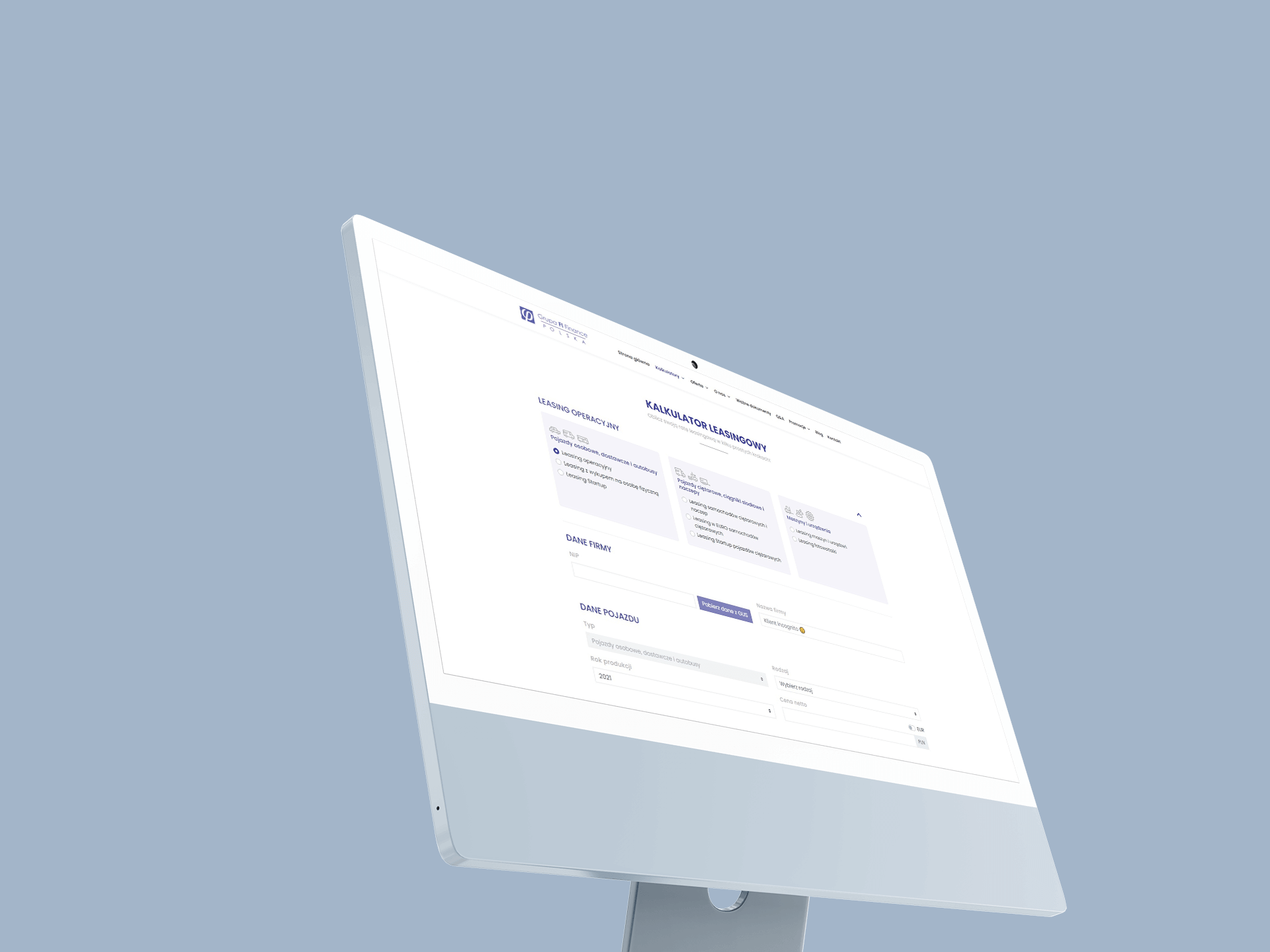 Monitor wyświetlający Kalkulator leasingowy